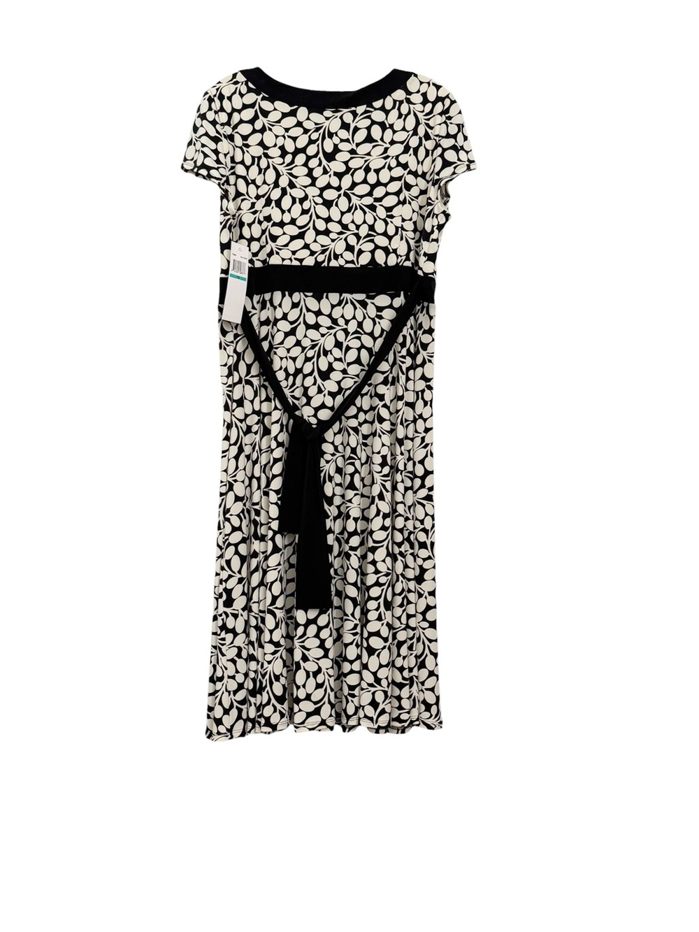 Maggy London Black and White Floral Leaf Print Surplice Empire Waist Dress NWT - Picture 3 of 8